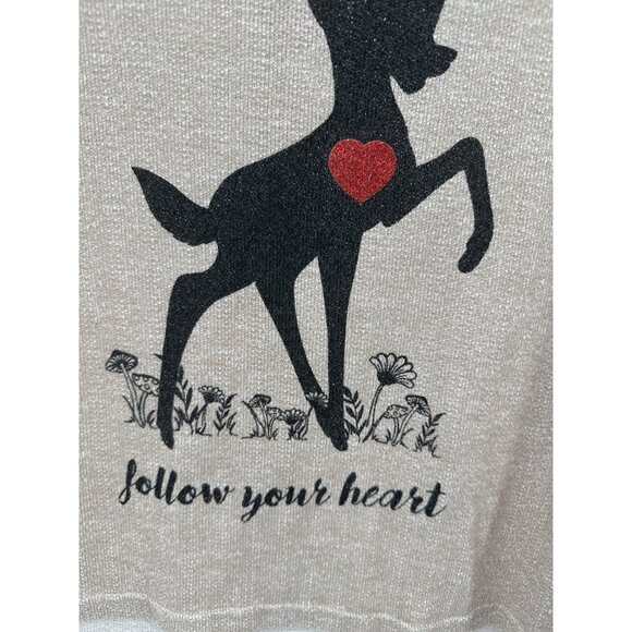 Disney Women’s Size XL Beige Sweater Bambi “Follow Your Heart” Graphic Pullover - Picture 4 of 6